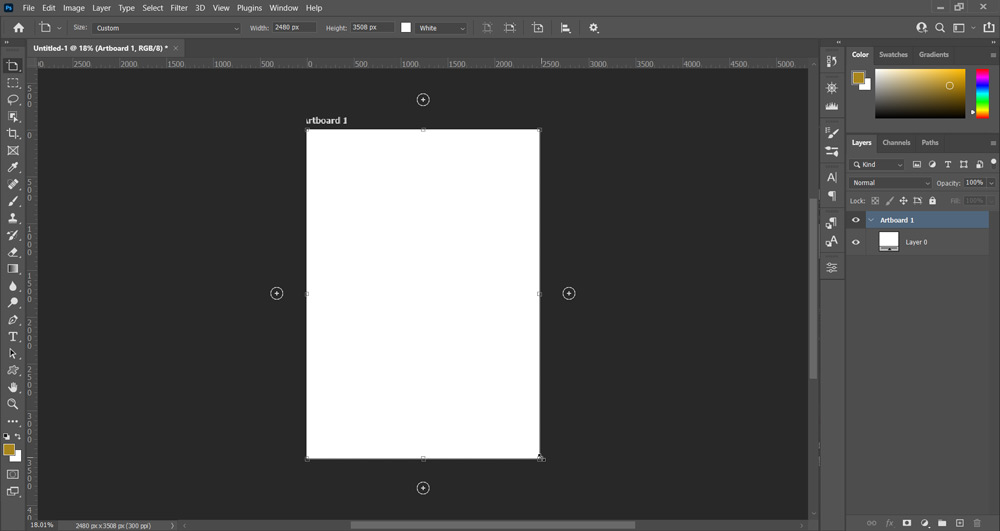artboard options in a document in photoshop