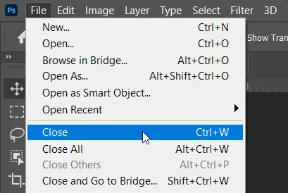 How to create New Document in Photoshop 12 close option under file menu in photoshop