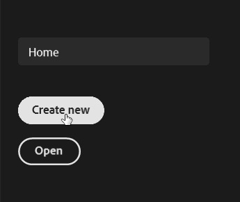 create new button in home screen of photoshop
