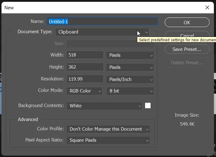 How to create New Document in Photoshop 21 legacy new document dialog box in photoshop