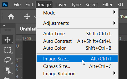 image size option under image menu in photoshop