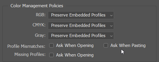 color management policies in color settings dialog box in photoshop