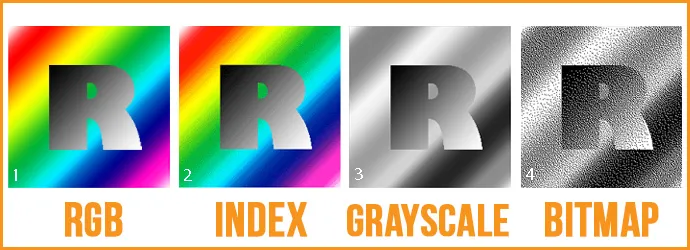 Color Mode 1 RGB, index, grayscale and bitmap color mode examples