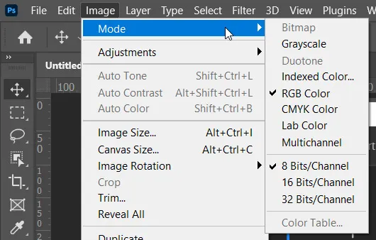 Color Mode 13 mode option in image menu in photoshop