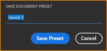 save document preset in new document dialog box in InDesign
