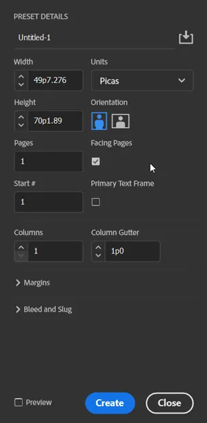 Create a Document in InDesign 16 Preset Details in InDesign