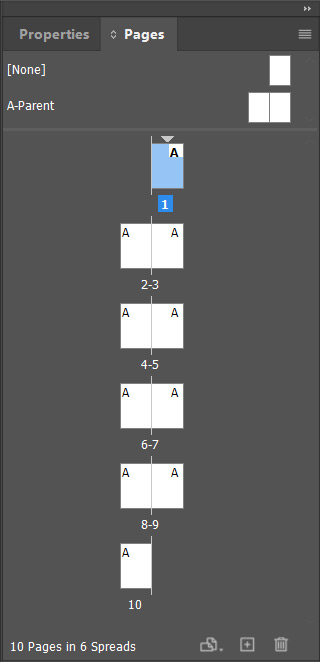 pages panel showing pages layout if facing pages checkbox is selected in InDesign