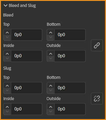 Bleed and Slug options in new document dialog box in InDesign