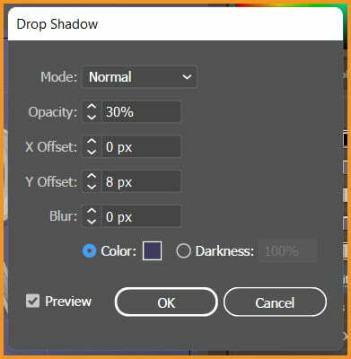Drop Shadow dialog box