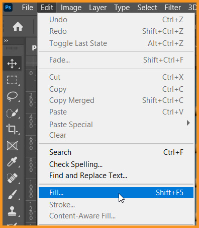 Fill command under Edit menu in Photoshop
