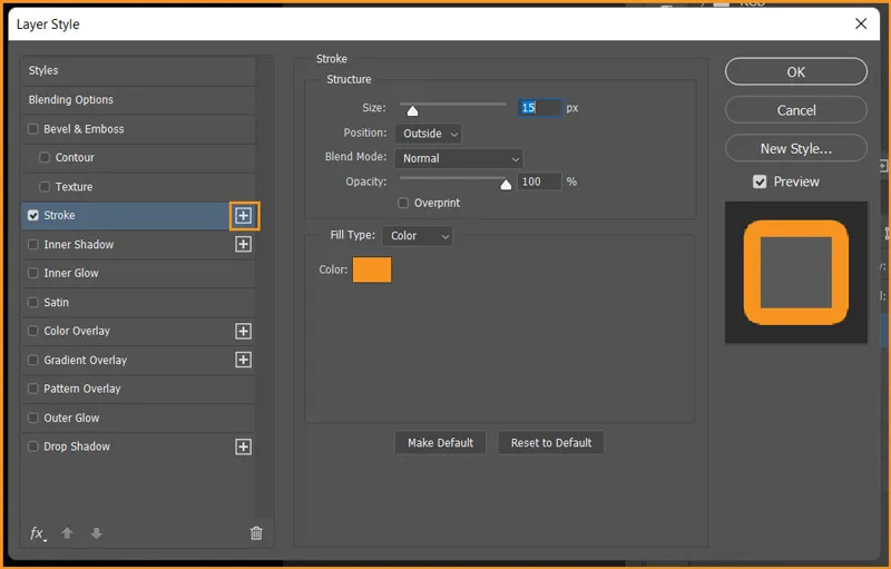 Stroke in Photoshop 12 Plus symbol in Layer Styles Stroke dialog box