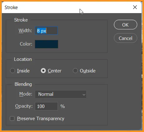 Stroke in Photoshop 6 Stroke command dialog box in photoshop