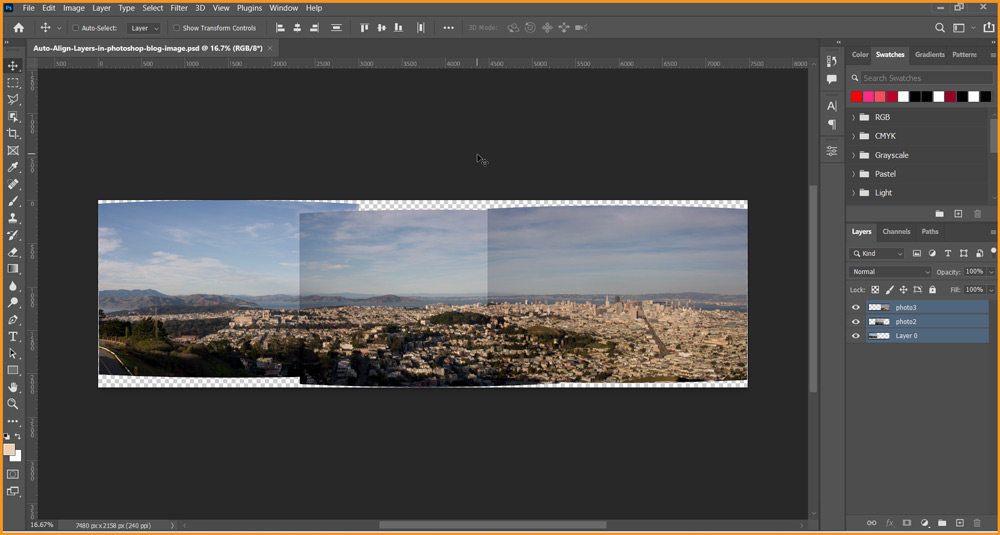Images aligned for Panorama after Auto-Align Layers command in Photoshop