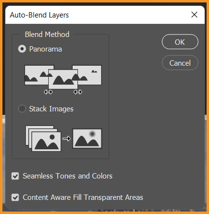 Auto-Blend Layers dialog box in photoshop