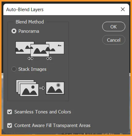 Auto Blend Layers in Photoshop 4 Auto-Align Layers dialog box