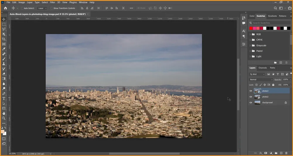 Auto Blend Layers in Photoshop 2 Images opened and placed in Photoshop document
