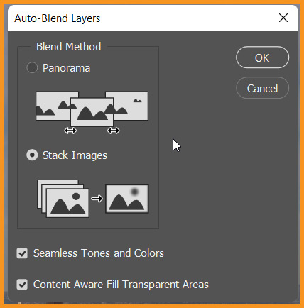 Auto-Blend Layers dialog box