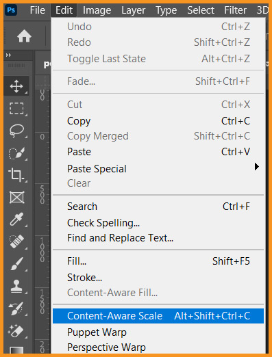 Content aware scale command in edit menu in photoshop