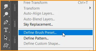 Define Brush Preset in Photoshop 1 Define Brush Preset command under Edit menu in photoshop