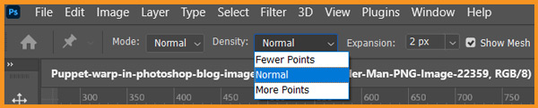 Density options in puppet warp in photoshop