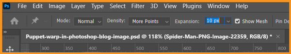 Expansion option in Puppet Warp in photoshop