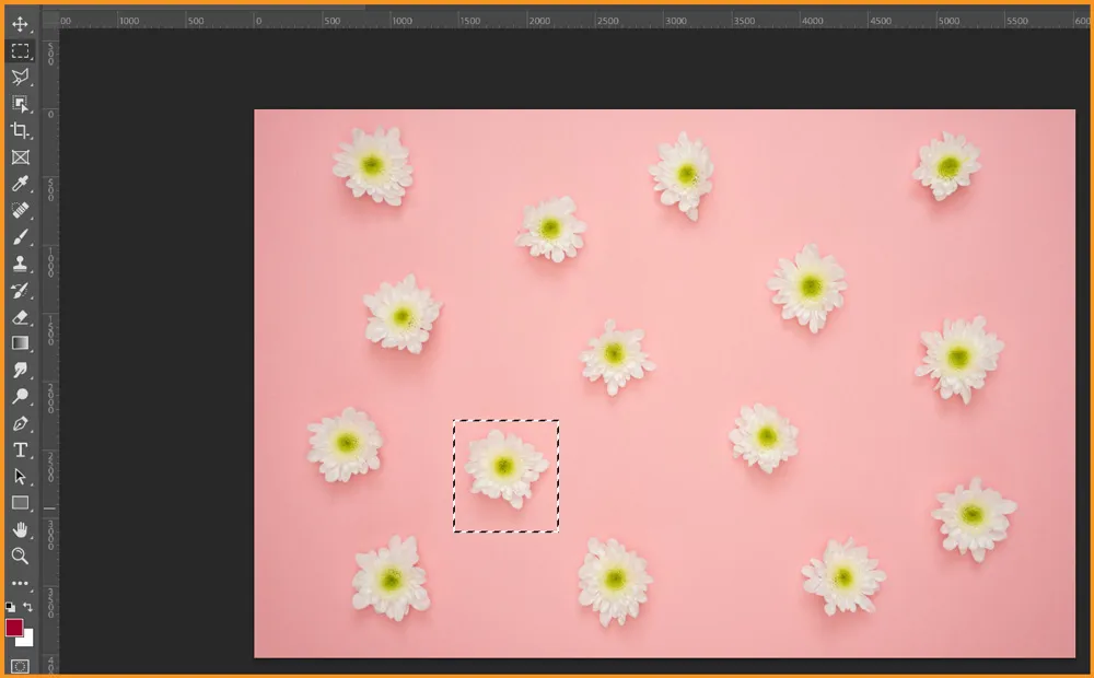 Define Pattern in Photoshop 2 Rectangular selection around one of the flowers