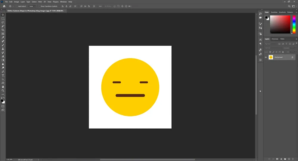 Define Custom Shape in Photoshop 3 Emoticon image opened in Photoshop