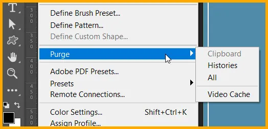 Purge in Photoshop 1 Purge under Edit menu in photoshop