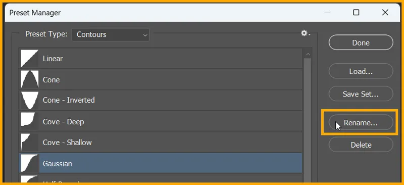 Presets in Photoshop 13 Rename option in preset manager dialog box