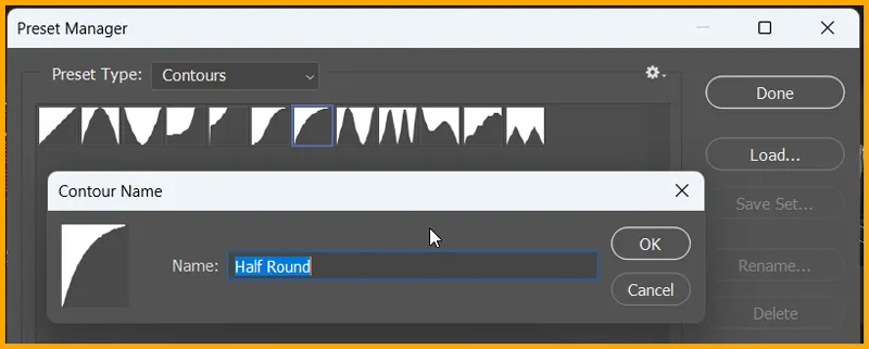 Presets in Photoshop 14 Rename Contour dialog box