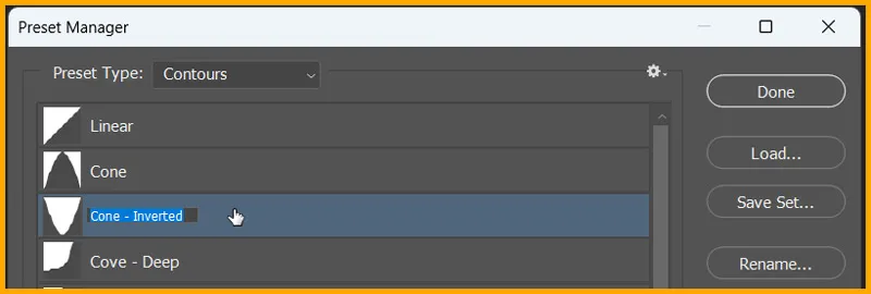 Presets in Photoshop 15 Renaming Contour inline option