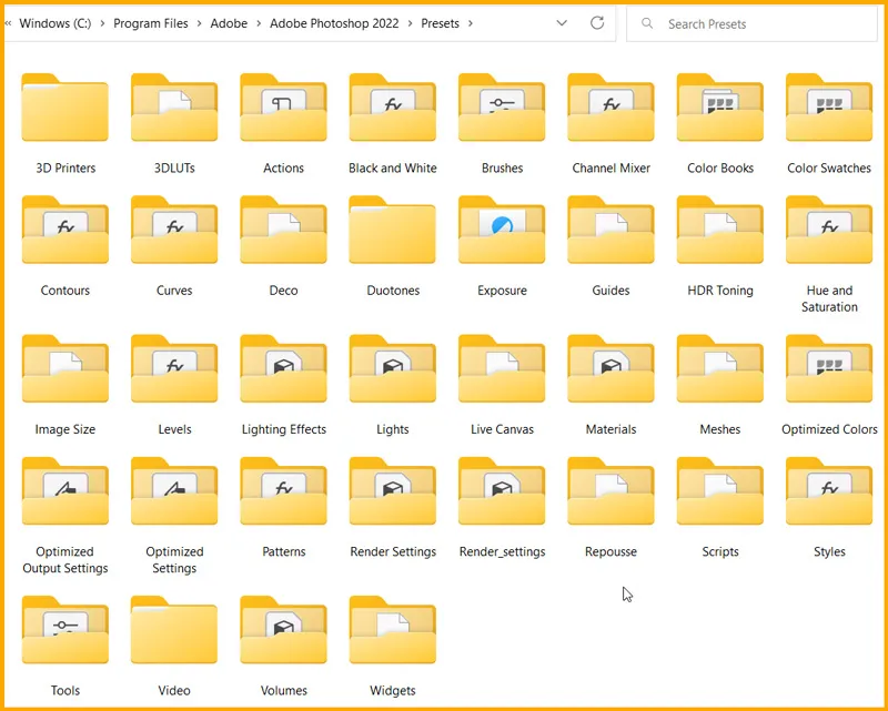 Presets in Photoshop 3 Presets folder of Photoshop