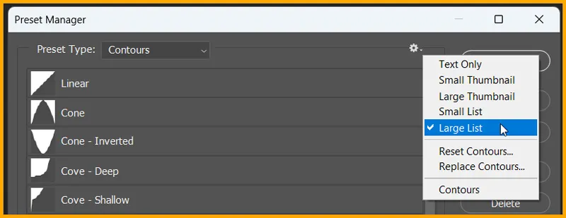 Presets in Photoshop 6 Settings in Preset manager dialog box