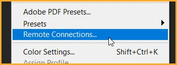 Remote Connections in Photoshop 1 Remote Connections under Edit menu in Photoshop