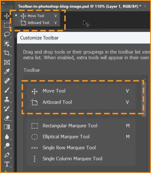 Tools grouped together in Photoshop's Toolbar